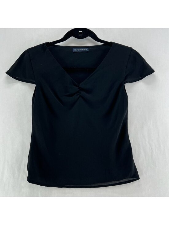 Brandy Melville Tops - Brandy Melville Mesh Ruched V-Neck Top Womens One Size Cap Sleeve Pullover Black
